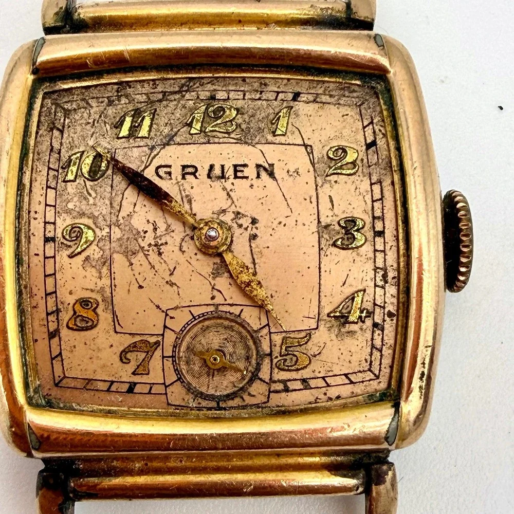 Gruen‎ Vintage Art Deco Square Watch 15J Cal 411C Guildite Parts No Crystal